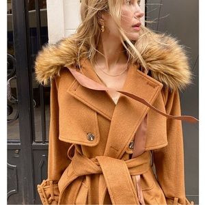 Courtney Grow October Double Breasted Coat w Detachable Faux Fur Collar